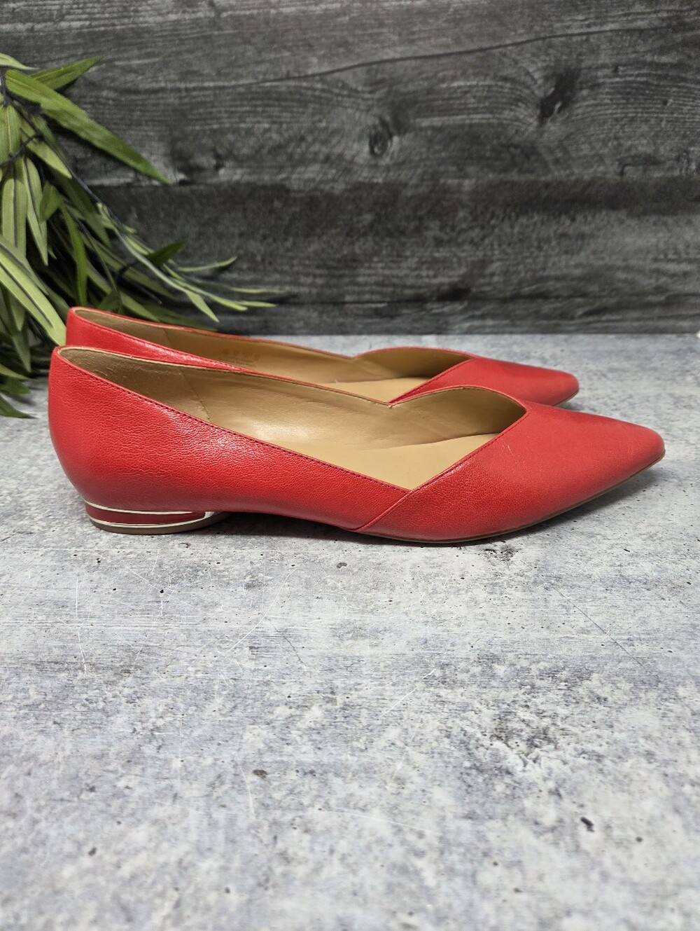 Naturalizer Red Havana Pointed Toe Flats Size 12 Metallic Trim Heel Office Party - Picture 8 of 11
